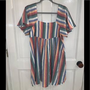 Madewell Square-Neck Mini Dress in Festival Stripe